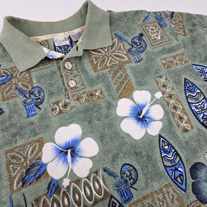 Vintage Ocean Pacific OP Hawaiian Polo Shirt Mens L Surf Tiki Floral Y2K